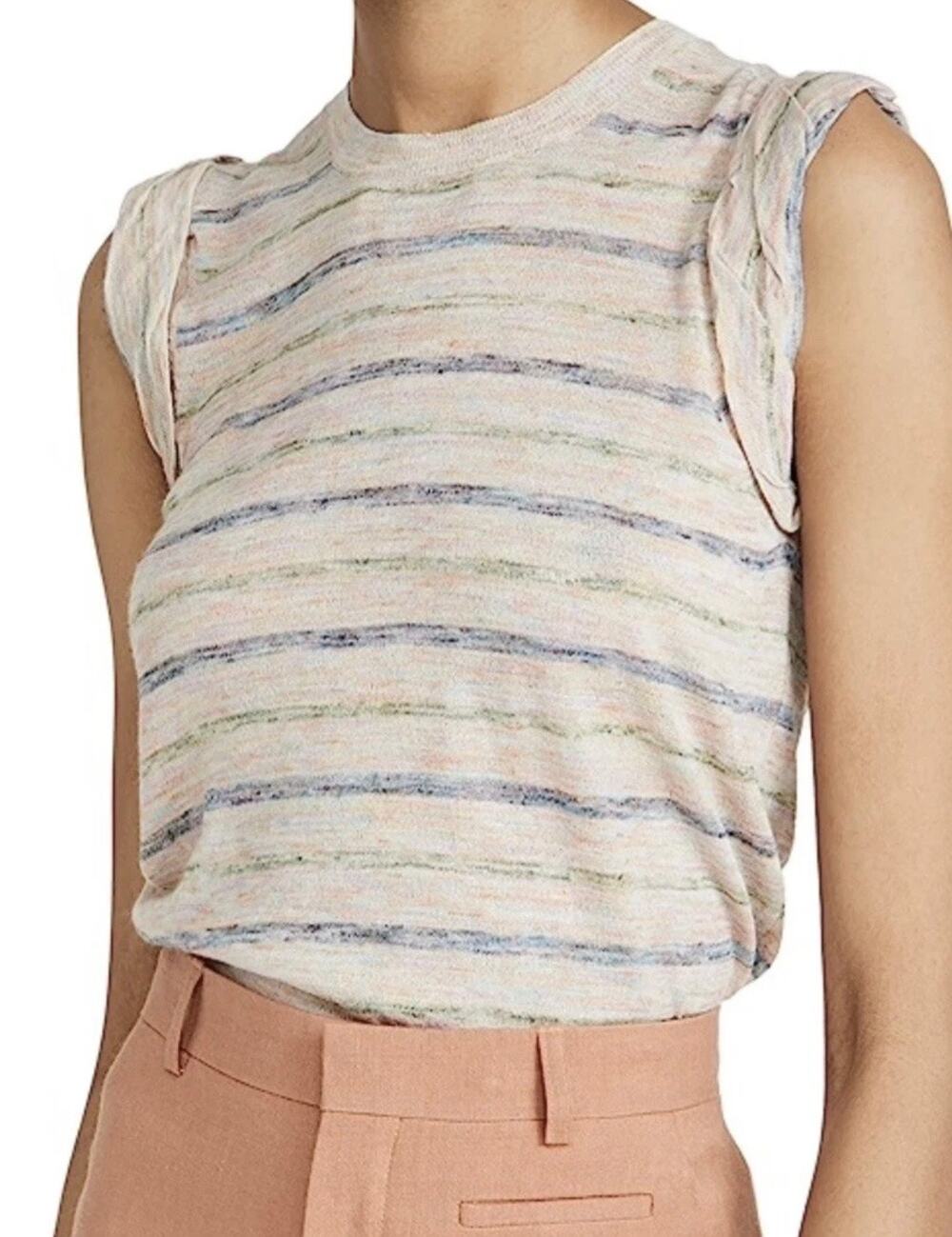 Veronica Beard Renley Renly Striped Sweater Tank Top Cotton Pink Large